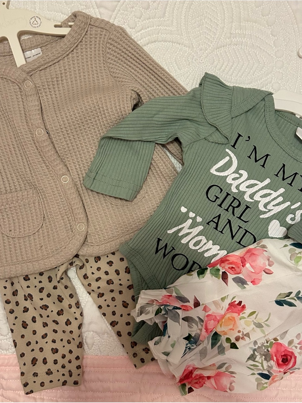 Baby Girl Mixed Outfit Set in Sage Green, Beige, Floral Bundle
